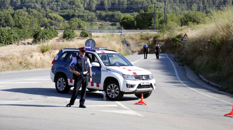 Un vehicle amb agents dels Mossos d'Esquadra a la carretera que connecta Sant Sadurní, Subirats i Vilafranca. ACN
