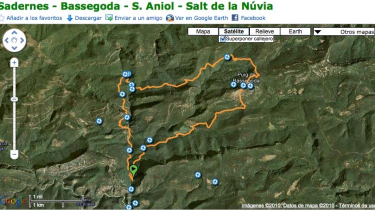 Aquest és el trajecte habitual de la ruta entre Sadernes i Puig de Bassegoda © Wikiloc