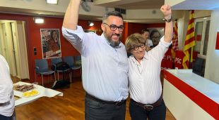Marc Lamuà i Blanca Cercas celebrant la victòria a la demarcació de Girona