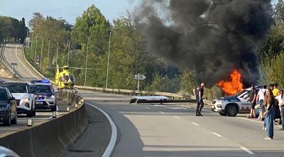 Mor el conductor d'un tot terreny en una sortida de via a la C-66 a Palol de Revardit