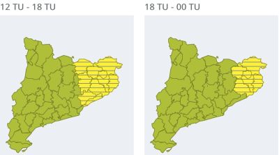 Avís per pluja intensa a la demarcació de Girona a partir de la tarda