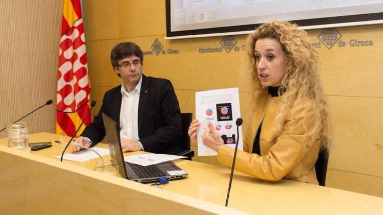 Carles Puigdemont amb Lluïsa Marsal, ahir al matí © Aj. de Girona