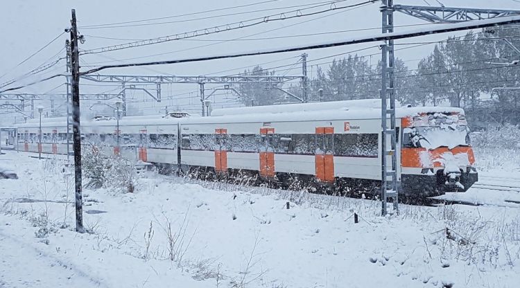 El tren completament aturat degut a la nevada. Fran Ibañez