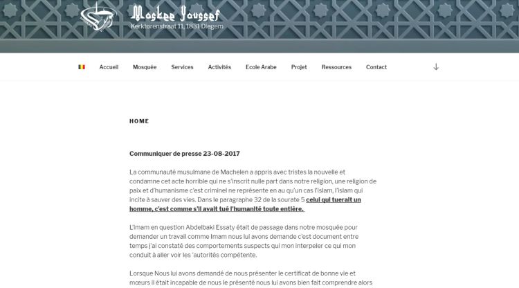 Comunicat publicat aquest dimecres al web de la mesquita de Diegem