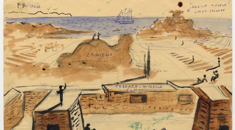 El dibuix que Salvador Dalí va fer sobre el Club Med de Cadaqués l'any 1961. ACN