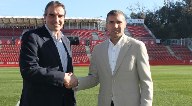 Pau Jordà i Delfí Geli, aquest matí al camp del Girona FC