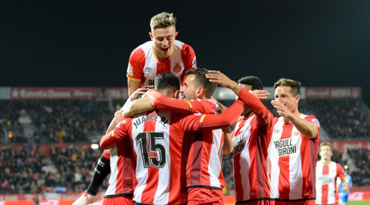 La celebració del gol de Juanpe. Girona FC