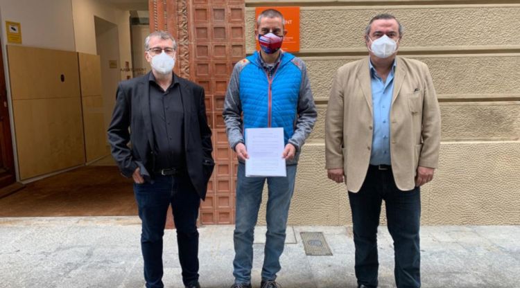 Òscar Aparicio, Xavier Font i Xavier Dilmé, portaveus dels tres grups a l'oposició a la Bisbal aquest matí
