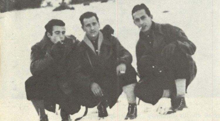 Enrique Martínez, José Luis Facerias i Celedonio García als Pirineus en una foto del gener de 1948