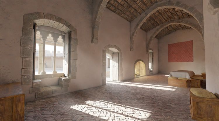 La recreació en 3D de la sala noble del castell de Montsoriu